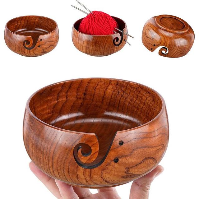 Wooden Yarn Bowl Large Yarn Holder Dispenser With Holes For Crochet And  Knitting Handmade Yarn Storage Bowls For Knitting - AliExpress